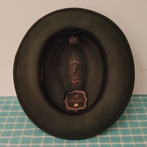 MEN'S MONTIQUE HUNTER GREEN LIGHT FELT 2 1/2" WIDE BRIM PINCH FEDORA HAT. H60 - Picture 5 of 8